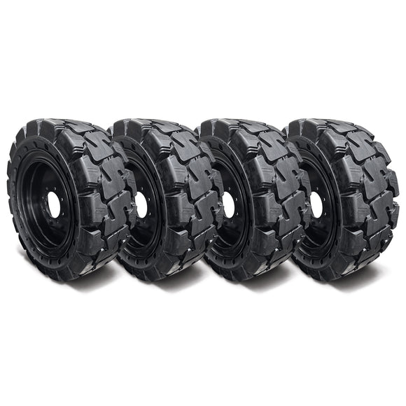 Solid Skid Steer Tire with Wheel Assembly 8 hole-Non-Directional Tread set of 4